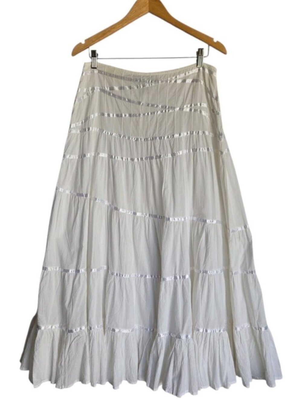 White Mix Nouveau New York Prairie Cottagecore Flare Ruffle Skirt Size Med Boho